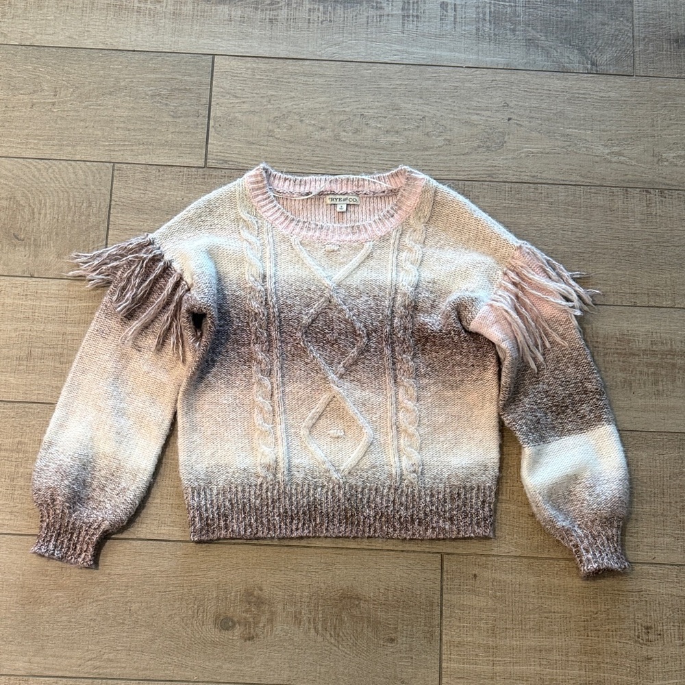 Frye and Co Fringe Festival Western Cable Knit Sweater - Pink and Brown small